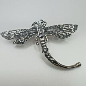 Vintage Marcasite Brooch Dragonfly Signed MC Marsala Art Deco Style Sterling 5g